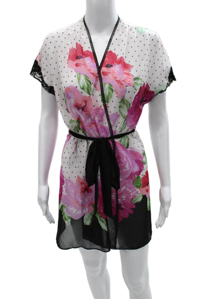 In Bloom by Jonquil Womens Lace Trim Polka Dot Floral Top White Pink Small