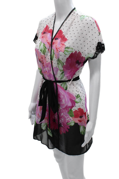 In Bloom by Jonquil Womens Lace Trim Polka Dot Floral Top White Pink Small