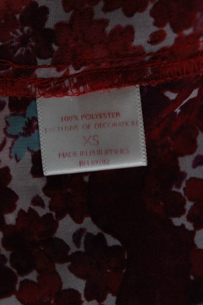 Josie Natori Womens Short Sleeve Floral Printed Wrap Robe Pink Red Size XS