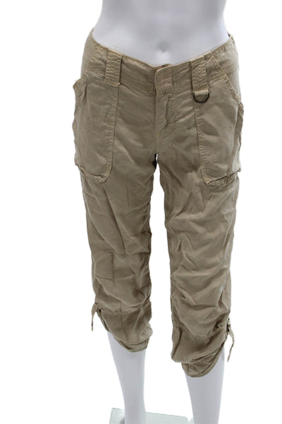 Sanctuary Womens Tencel Capri Pants Beige Button Inseam 24 Size 25
