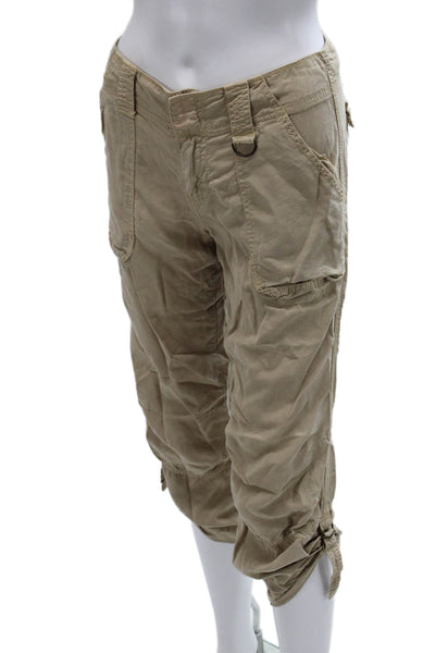 Sanctuary Womens Tencel Capri Pants Beige Button Inseam 24 Size 25