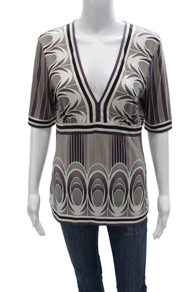 BCBGMAXAZRIA Womens Tunic Blouse V-Neck 3/4 Sleeve Multicolor Polyester Size S