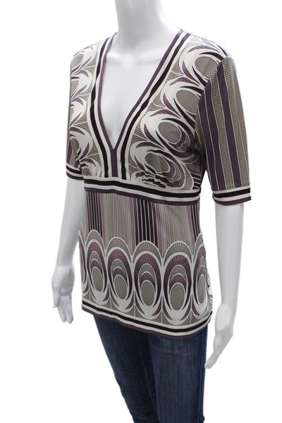 BCBGMAXAZRIA Womens Tunic Blouse V-Neck 3/4 Sleeve Multicolor Polyester Size S