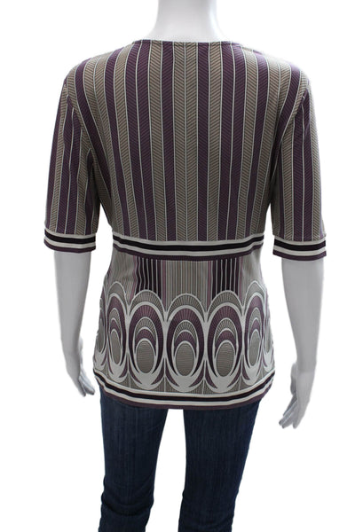 BCBGMAXAZRIA Womens Tunic Blouse V-Neck 3/4 Sleeve Multicolor Polyester Size S