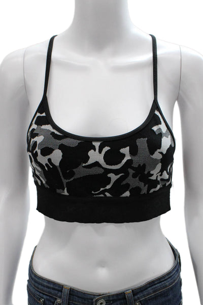 Koral Womens Spaghetti Strap Scoop Neck Camouflage Sports Bra Black Size Medium