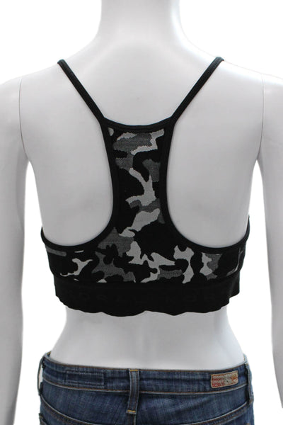 Koral Womens Spaghetti Strap Scoop Neck Camouflage Sports Bra Black Size Medium