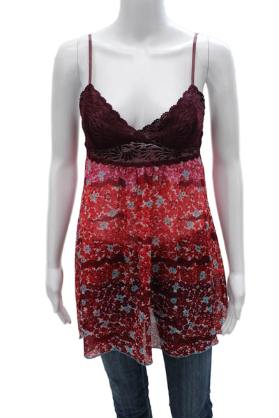 Josie Natori Women Tank V-Neck Floral Multicolor Polyester Size XS