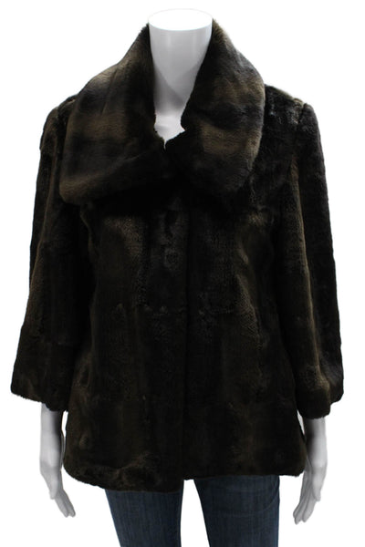 Tahari Women Overcoat Brown Acrylic 3/4 Sleeve Button Closure Size XS