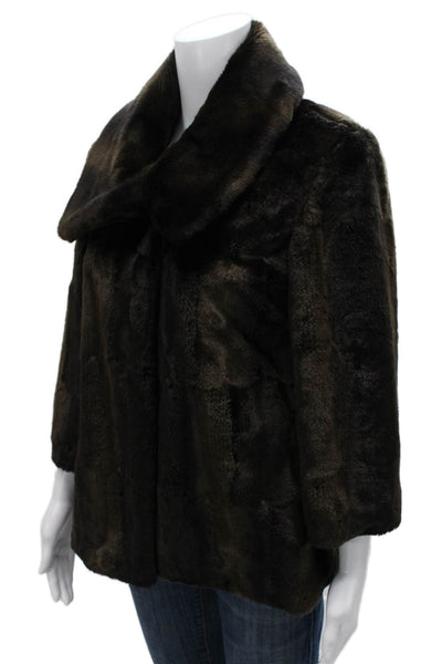 Tahari Women Overcoat Brown Acrylic 3/4 Sleeve Button Closure Size XS