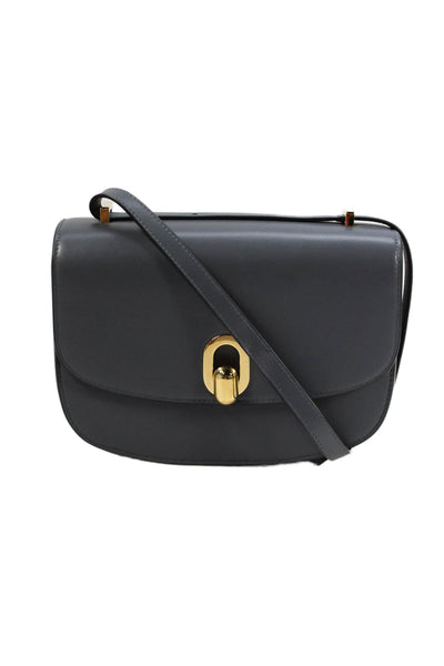 Savette Womens Leather Gold Tone Crossbody Shoulder Handbag Grey