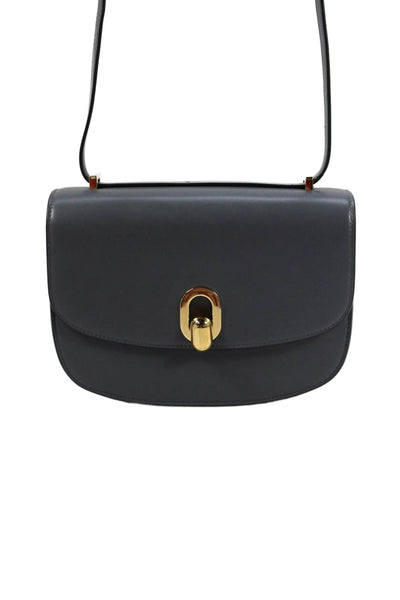 Savette Womens Leather Gold Tone Crossbody Shoulder Handbag Grey