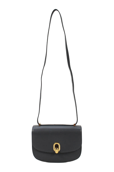 Savette Womens Leather Gold Tone Crossbody Shoulder Handbag Grey