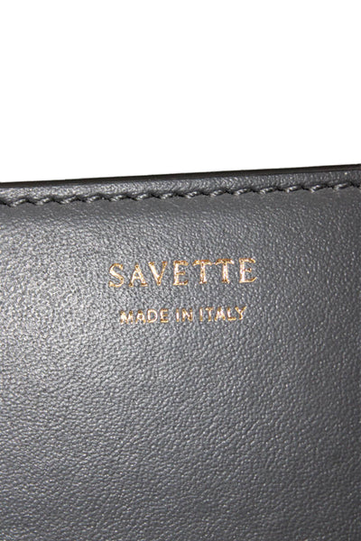 Savette Womens Leather Gold Tone Crossbody Shoulder Handbag Grey