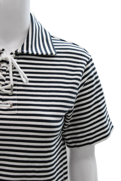 La Ligne Women Cropped Striped Collared Polo Short Sleeve Black Size 0