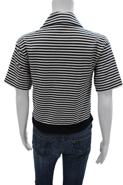 La Ligne Women Cropped Striped Collared Polo Short Sleeve Black Size 0