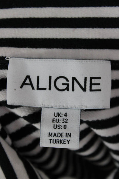 La Ligne Women Cropped Striped Collared Polo Short Sleeve Black Size 0