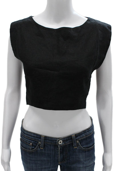 Posse Women Black Cropped Linen Tank Round Neck Size XS