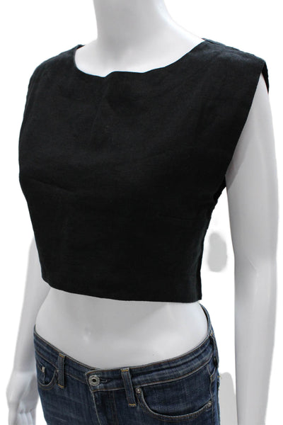 Posse Women Black Cropped Linen Tank Round Neck Size XS
