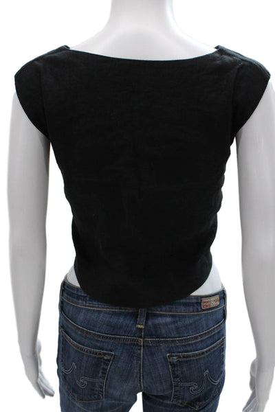 Posse Women Black Cropped Linen Tank Round Neck Size XS