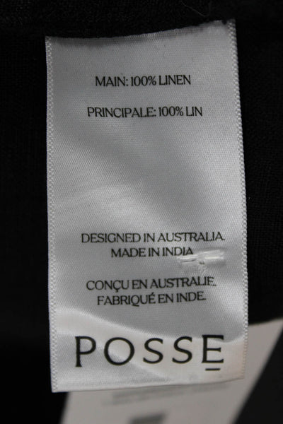 Posse Women Black Cropped Linen Tank Round Neck Size XS