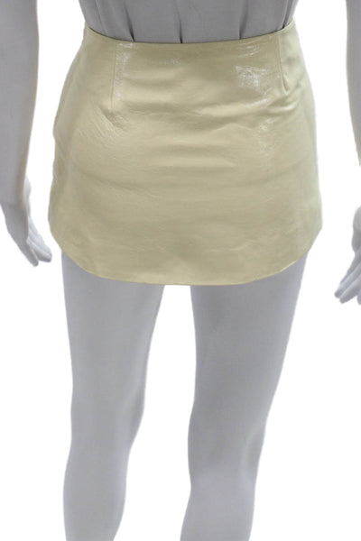 Mimchik Womens Ivory Leather Mini Skirt Zip Size 00