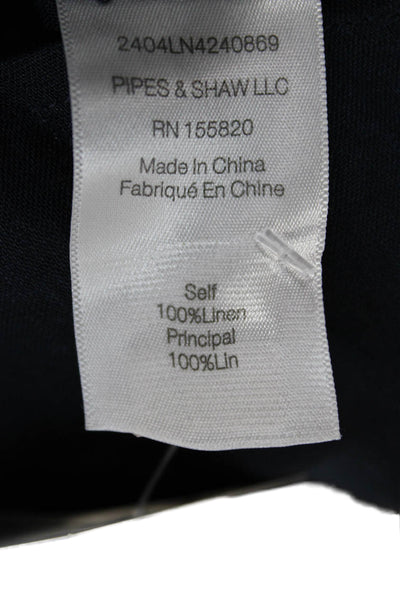 Veronica Beard Women Linen Collared Short Sleeve Button-Up Blue Size M