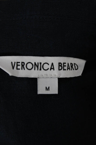 Veronica Beard Women Linen Collared Short Sleeve Button-Up Blue Size M