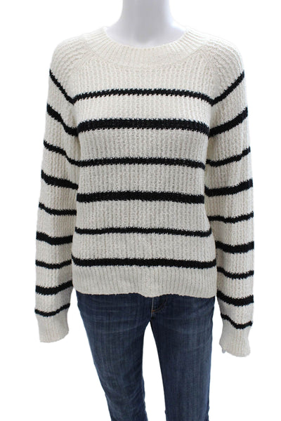 Vince Womens Pullover Sweater White Striped Boat Neck Long Sleeve Cotton Size L
