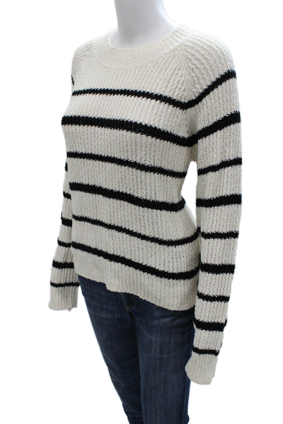 Vince Womens Pullover Sweater White Striped Boat Neck Long Sleeve Cotton Size L