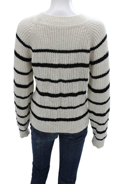 Vince Womens Pullover Sweater White Striped Boat Neck Long Sleeve Cotton Size L