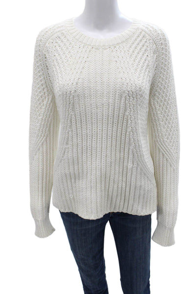 Vince Women Pullover Sweater White Crew Neck Long Sleeve Cotton Size M