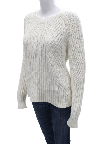 Vince Women Pullover Sweater White Crew Neck Long Sleeve Cotton Size M