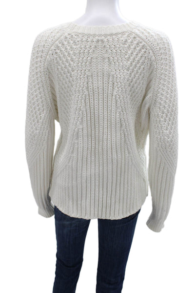 Vince Women Pullover Sweater White Crew Neck Long Sleeve Cotton Size M