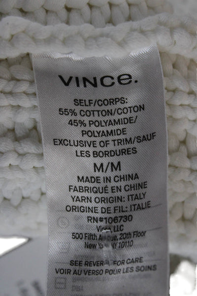 Vince Women Pullover Sweater White Crew Neck Long Sleeve Cotton Size M