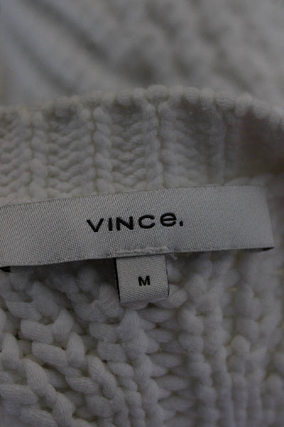 Vince Women Pullover Sweater White Crew Neck Long Sleeve Cotton Size M