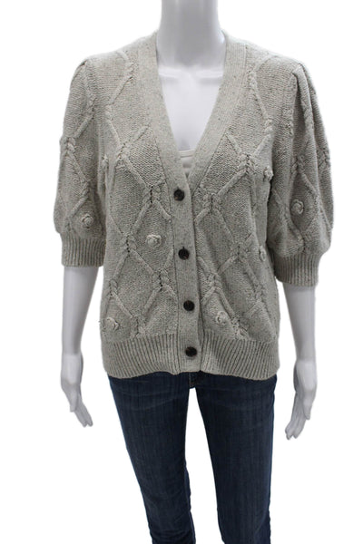 Rails Women Cardigan Argyle Gray V Neck Cotton 3/4 Sleeve Size M