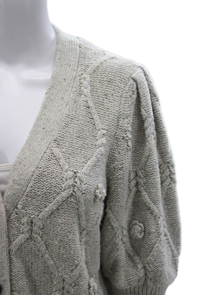 Rails Women Cardigan Argyle Gray V Neck Cotton 3/4 Sleeve Size M