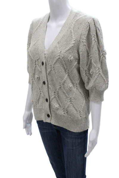 Rails Women Cardigan Argyle Gray V Neck Cotton 3/4 Sleeve Size M