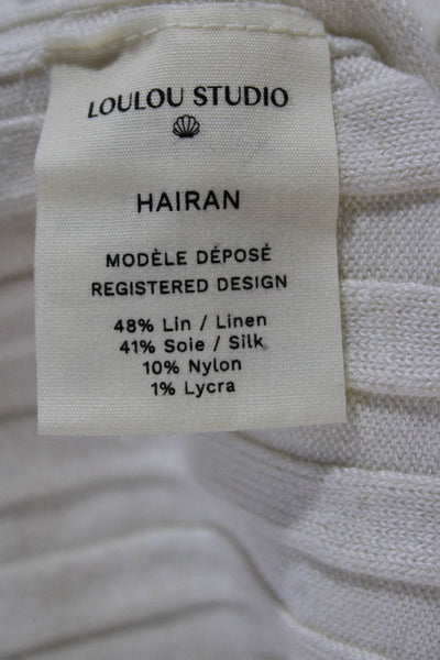 Loulou Studio Women White Linen Striped Scoop Neck Sweater Size M