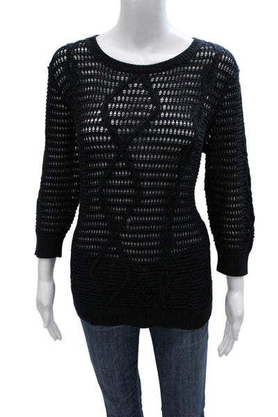 Cotton By Autumn Cashmere Women Pullover Black Geometric 3/4 Sleeve Size M