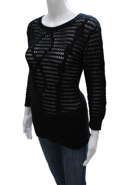 Cotton By Autumn Cashmere Women Pullover Black Geometric 3/4 Sleeve Size M
