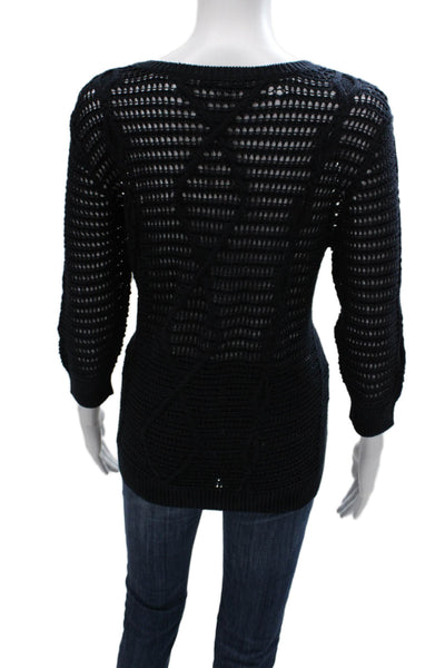 Cotton By Autumn Cashmere Women Pullover Black Geometric 3/4 Sleeve Size M