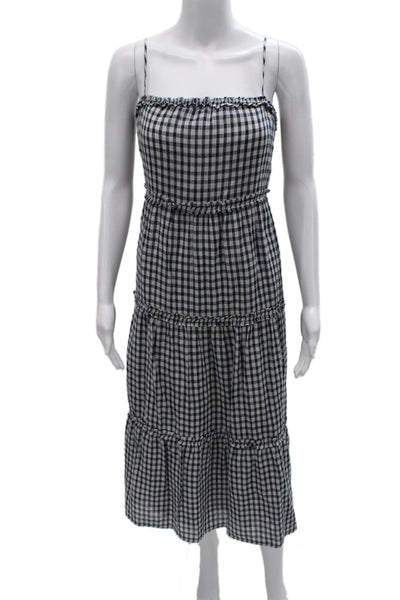 Rails Womens Sundress Blue Gingham Cotton Square Neck Sleeveless Long Size XS