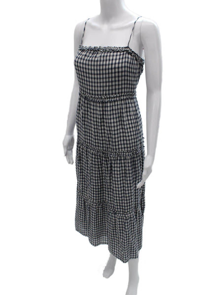 Rails Womens Sundress Blue Gingham Cotton Square Neck Sleeveless Long Size XS