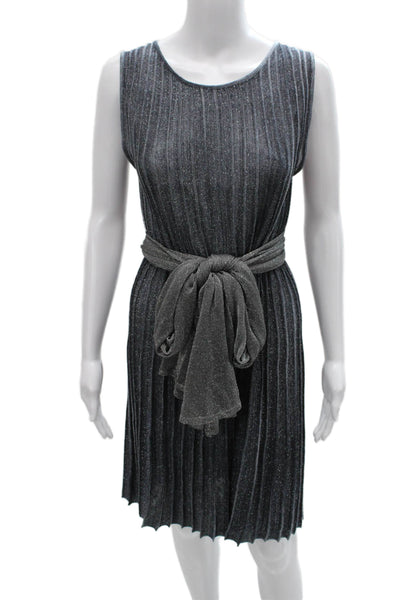 Fabiana Filippi Women Shift Linen Sleeveless Round Neck Gray Dress Size XS