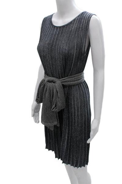 Fabiana Filippi Women Shift Linen Sleeveless Round Neck Gray Dress Size XS