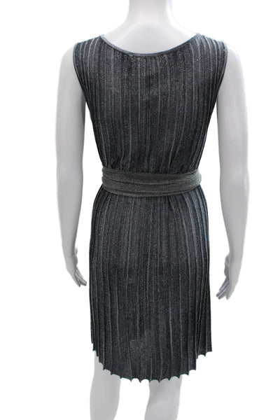 Fabiana Filippi Women Shift Linen Sleeveless Round Neck Gray Dress Size XS