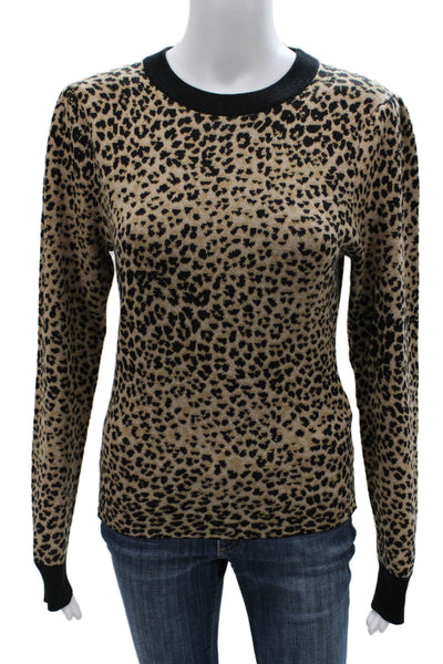 Frame Women Pullover Sweater Beige Wool Animal Print Crew Neck Size M