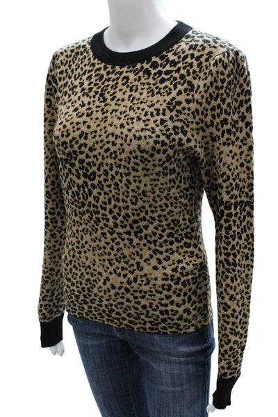 Frame Women Pullover Sweater Beige Wool Animal Print Crew Neck Size M