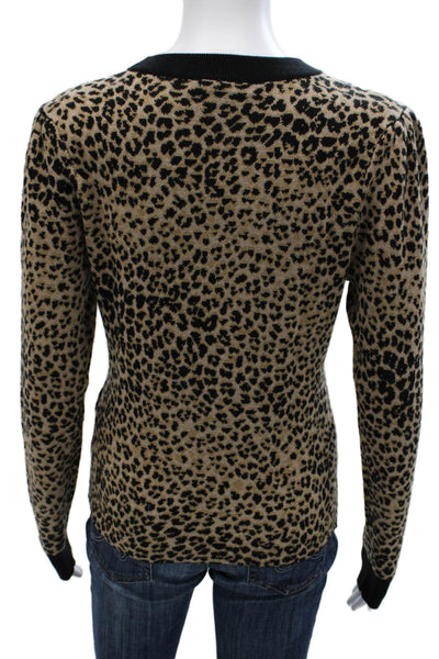 Frame Women Pullover Sweater Beige Wool Animal Print Crew Neck Size M